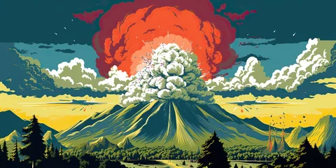 Foto op Canvas AI Generated. AI Generative. Mountain vulcano nuclear explosion boom nature outdoor landscape cartoon style. Graphic Art © AkimD