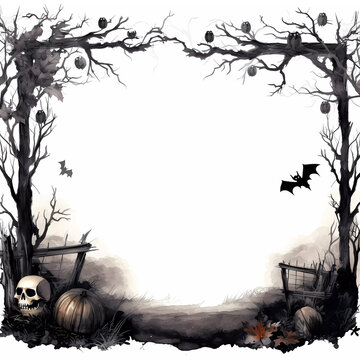 Halloween Scary Frame with Pumpkins