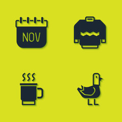Set November calendar autumn, Dove, Cup of tea and Sweater icon. Vector