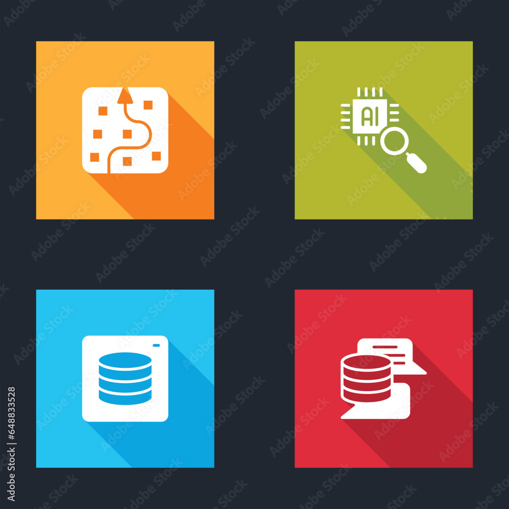 Aufkleber set neural network, processor cpu, server, data and icon. vector