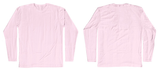 Blank Pink Long Sleeves T-Shirt Template Short Sleeves Front and Back Isolated