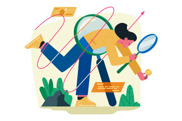 Successful Businesswoman Searching for Opportunities with Magnifying Glass