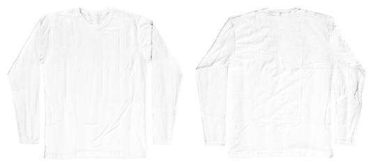 Blank White Long Sleeves T-Shirt Template Short Sleeves Front and Back Isolated