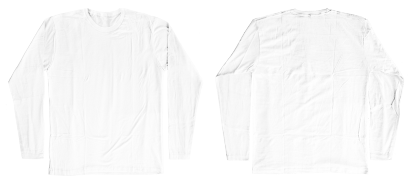 Blank White Long Sleeves T-Shirt Template Short Sleeves Front and Back Isolated