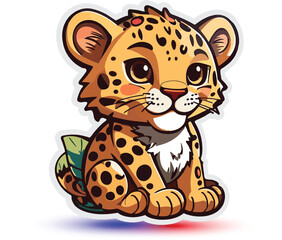 A sticker of a cheetah with cute jaguar cartoon style © EH0367080