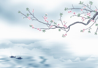 cherry blossom in the water © surinala
