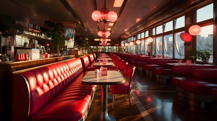 1970's Style of Retro Diner Interior, checkered floors