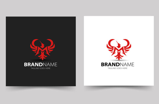 Phoenix Logo. modern phoenix with letter M combination. flat design logo template. vector illustration