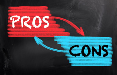 Pros and cons concept hand drawn on blackboard