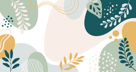 Design banner frame background .Colorful poster background vector illustration.Exotic plants, branches,art print for beauty, fashion and natural products,wellness, wedding and event.