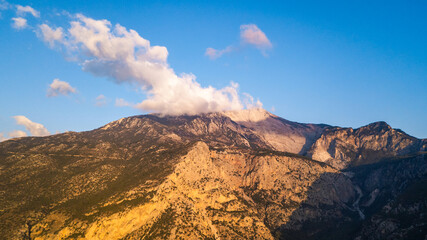 Mount Babadag covered by clouds at sunset in Oludeniz Fethiye Turkey