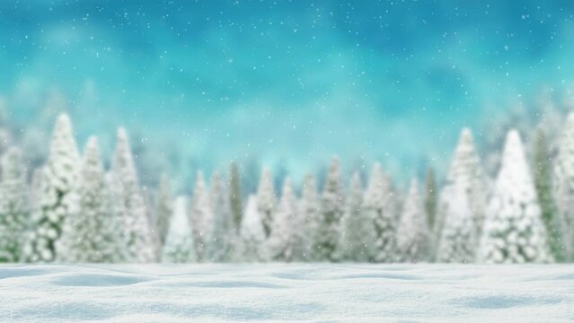 Winter forest and falling snow as Christmas or New Year background.