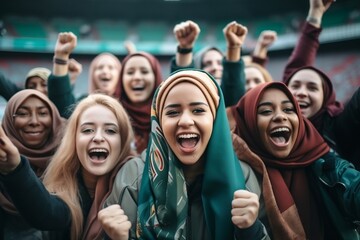 Hijabi Girls Celebrating Victory in Style. Generative Ai