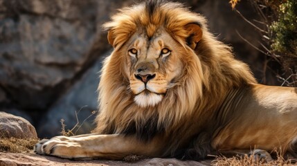 Obraz premium Barbary lion, North African, Atlas and Egyptian lion extinct population. Barbary lion big cat largest lion sub-species.