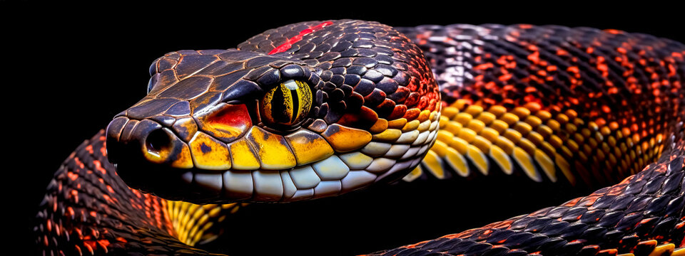 portrait of a snake on a black background, banner