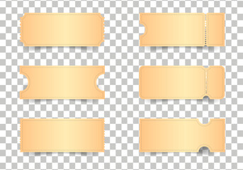 Empty ticket set. Blank ticket template. Coupons, lotteries, movie tickets, concert tickets, circus, theater Vector illustration.2023	