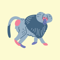 Hand drawn hamadryl monkey color concept. Children's character.