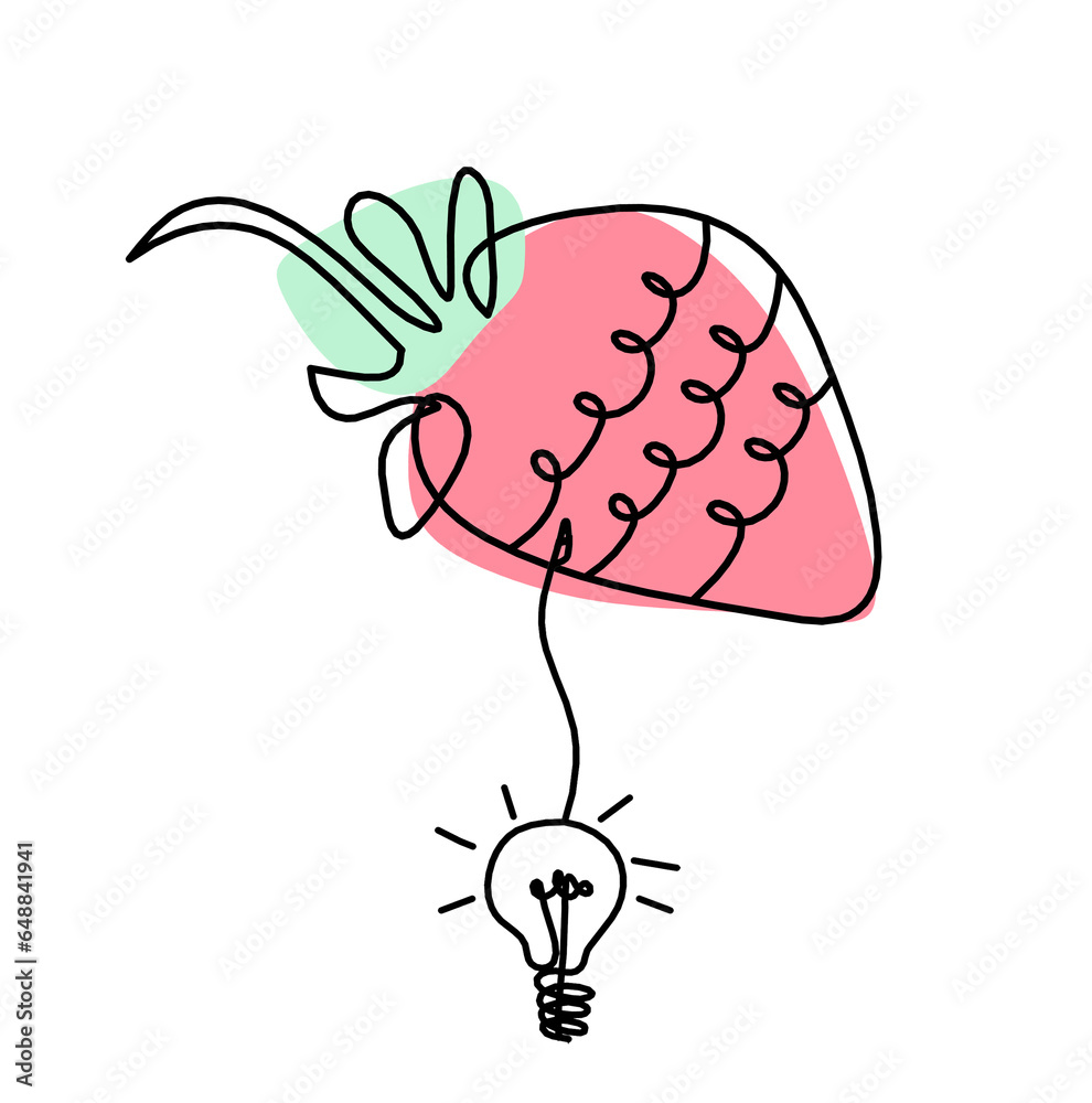 Wall mural Drawing line of color strawberry and light bulb on the white