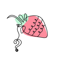 Drawing line of color strawberry and question mark on the white