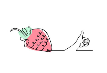Drawing line of color strawberry and hand on the white