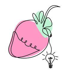 Drawing line of color strawberry and light bulb on the white