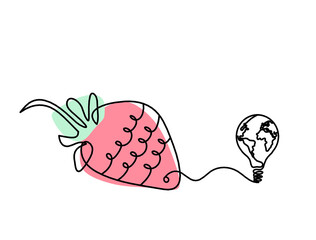 Drawing line of color strawberry and light bulb on the white