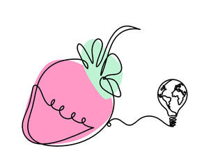 Drawing line of color strawberry and light bulb on the white