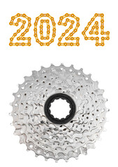 New bike cassette for transmission replacement with 2024 Happy New Year made from chain links