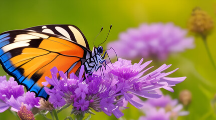 Macro Marvel, Exquisite Close-Up of a Vibrantly Colored Butterfly Alighting Gracefully on a Wildflower Blossom