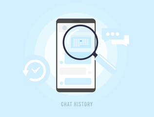 Mobile Chat History concept. How to Find, Restore and Manage History Messages in Mobile Social Media Messenger application. Vector illustration isolated on white background with icons