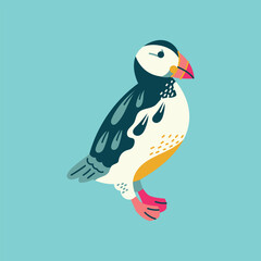 Puffin bird color element. Abstract exotic animal.