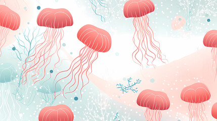 Hand drawn cartoon jellyfish illustration background pattern
