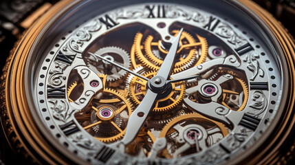 Fototapeta na wymiar A close-up of the intricate gears inside an antique pocket watch