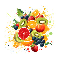 Art drawing fruit juice splashing mixed fruit picture. Generative AI
