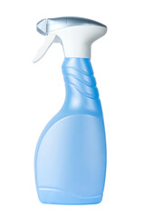 Blue white plastic spray bottle isolated