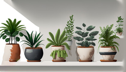 Collection of various houseplants displayed in ceramic pots with transparent background Photo.