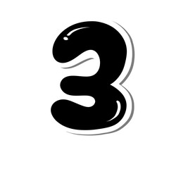 3D number character font, black number 