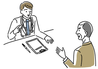 男性患者に説明する男性医師シンプル線画