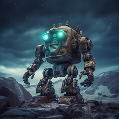 Authentic Robot Portrait Captured with Canon 5D M IV and 24-70mm Lens, Highlighting Natural Colors and Textures Under Northern Light