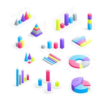 Color 3d Color Infographic Elements Concept Isometric View Include of Color Diagramsm, Pie Charts and Column Bars. Vector illustration