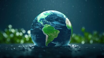 a 3d model figure of earth with raining - obrazy, fototapety, plakaty