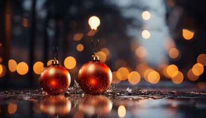 closeup of christmas decoration objects with bokeh background