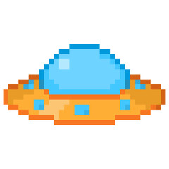 Pixel illustration of a UFO © kobako.illustration