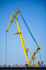 Container terminal, with cranes, in a commercial port