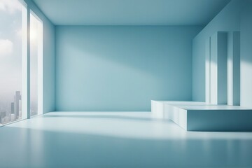 Minimal abstract light blue background for product presentation Shadow and light from windows