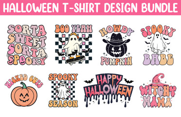 Cute Halloween t shirt vector bundle, Halloween T Shirt Design set, Happy Halloween T shirt vector collection, Trendy Halloween T Shirts illustration