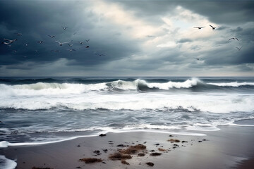 Obraz premium A stormy sea with a frowning sky