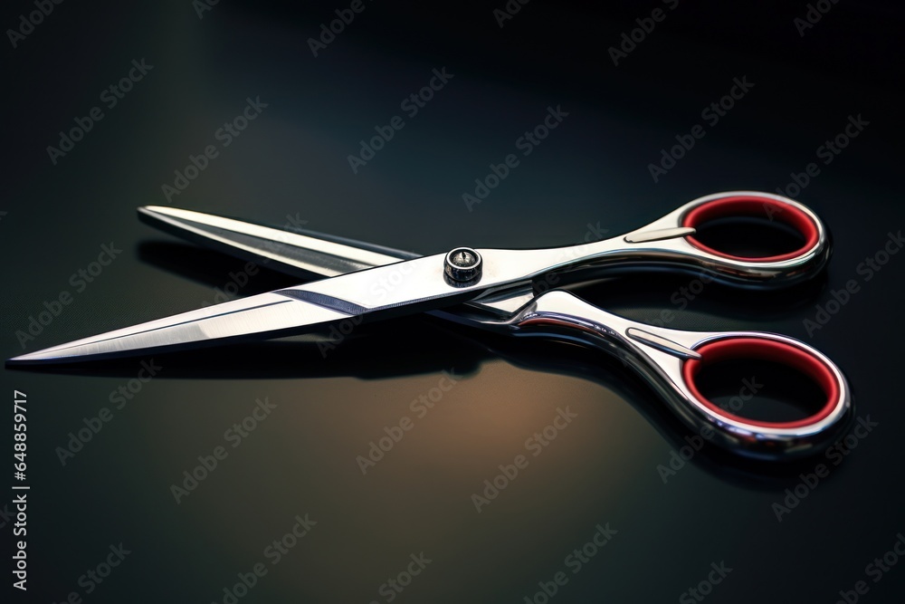 Poster A pair of scissors sitting on top of a table. Suitable for various uses.