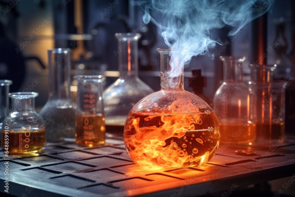 Aufkleber A glass flask emitting a large plume of smoke. This image can be used to represent concepts such as chemistry, experiments, smoke effects, or mystery.