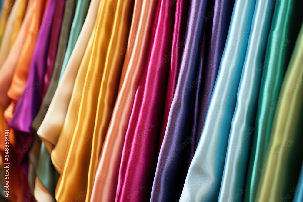 Poster a collection of various colored shirts hanging on a rack. this versatile image can be used to showca